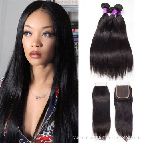 Cheap Wholesa Silky Straight High Grade 1 donor 100% Virgin Brazilian Human Hair Bundles with Lace Closure for Black Women